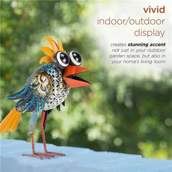 11" Tall Metal Wide-Eyed Bird Standing Yard Statue Decoration,Multicolor Outdoor - Picture 4 of 6